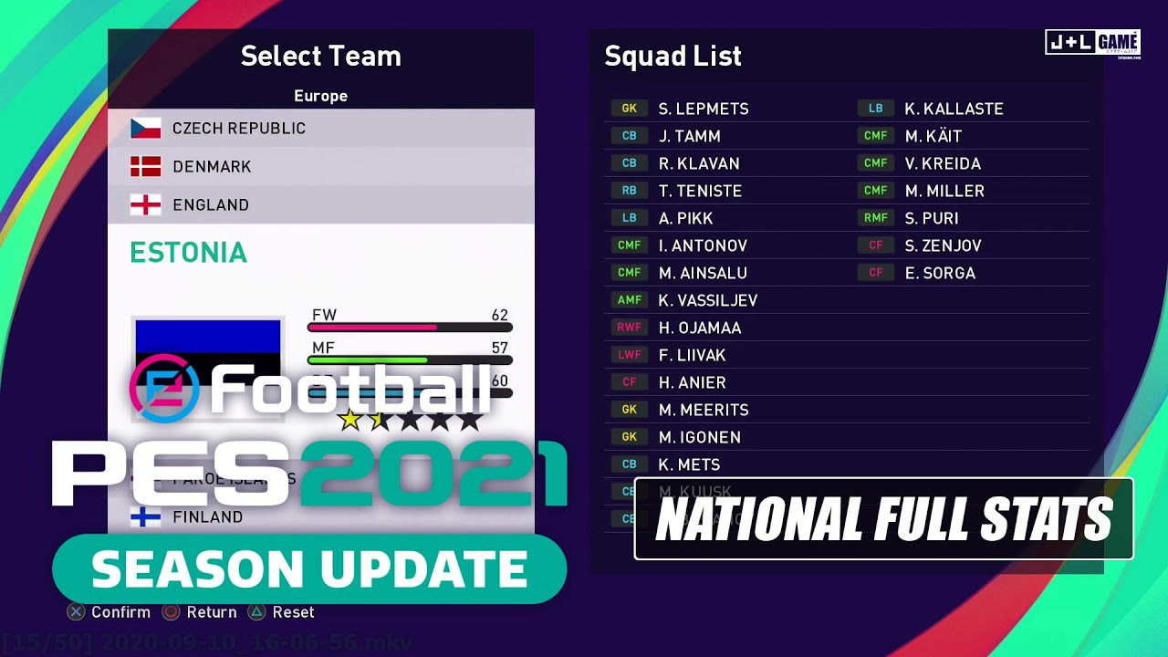 PES 2021 Estonia National Team Full Stats - YouTube