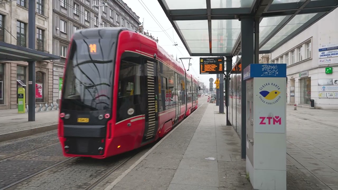 Poland, Katowice, tram 14 ride from Pl Miarki to Rynek + walk