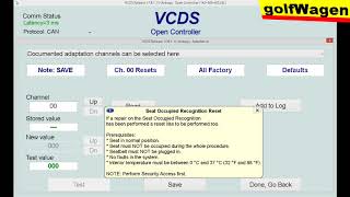 VCDS VAG seat occupied sensor reset on Seat, VW, Audi, Skoda /CAN/