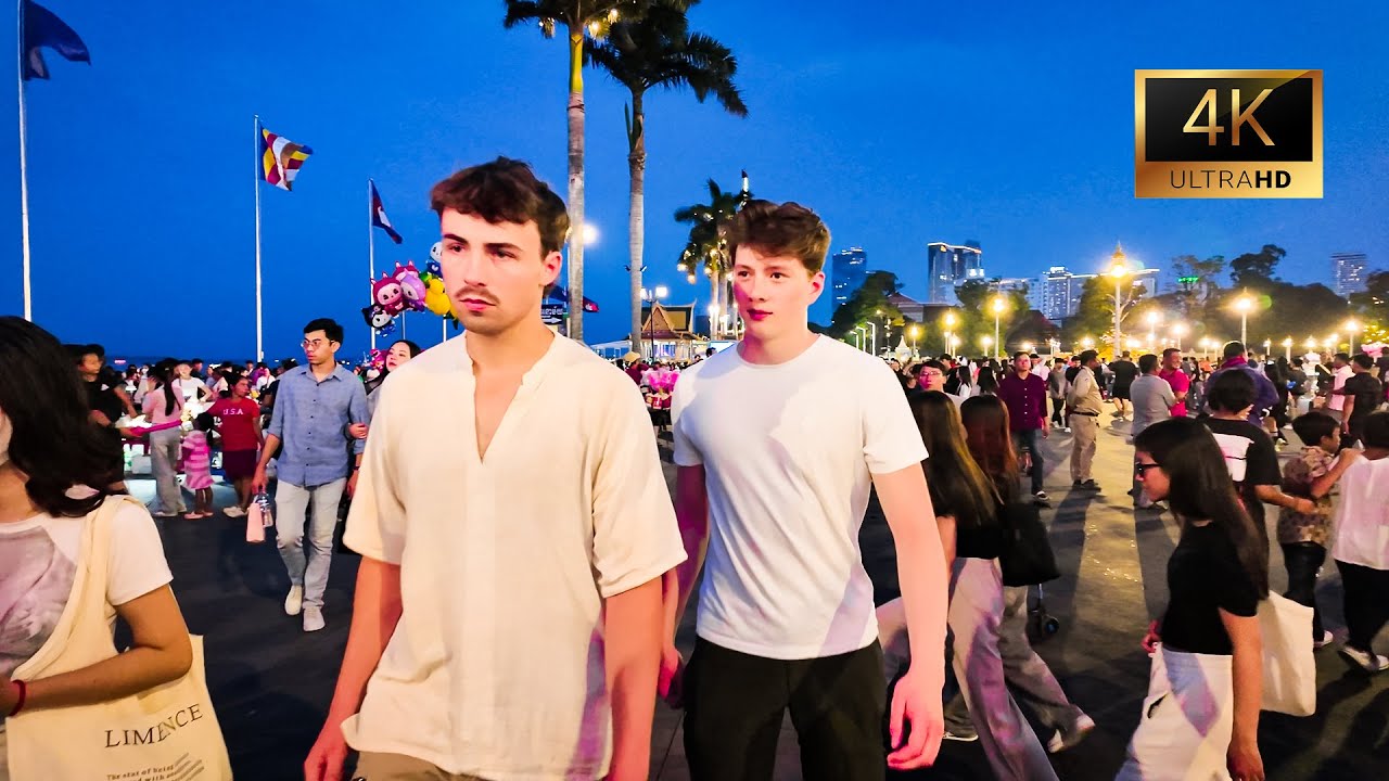 This is the most popular walking path in Phnom Penh, along the beautiful riverside | Walking 4K Tour