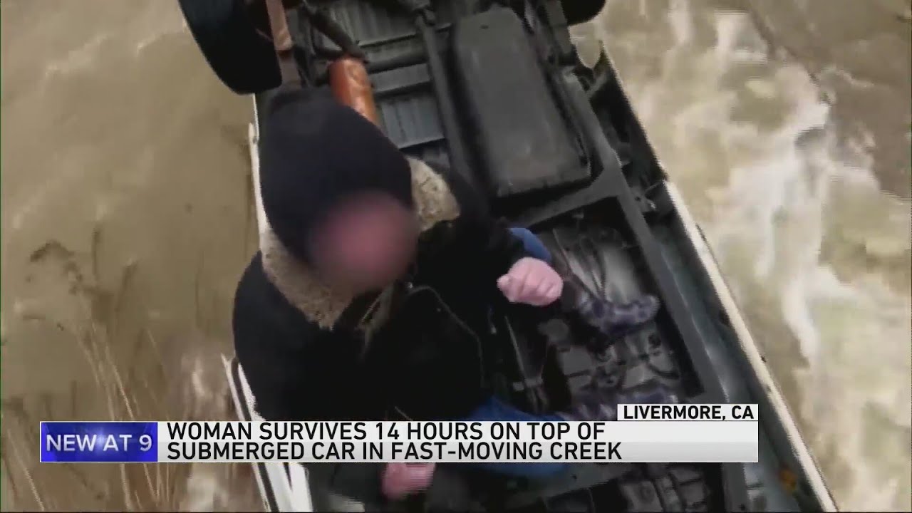 Woman survives 14 hours on top of submerged car in California - YouTube