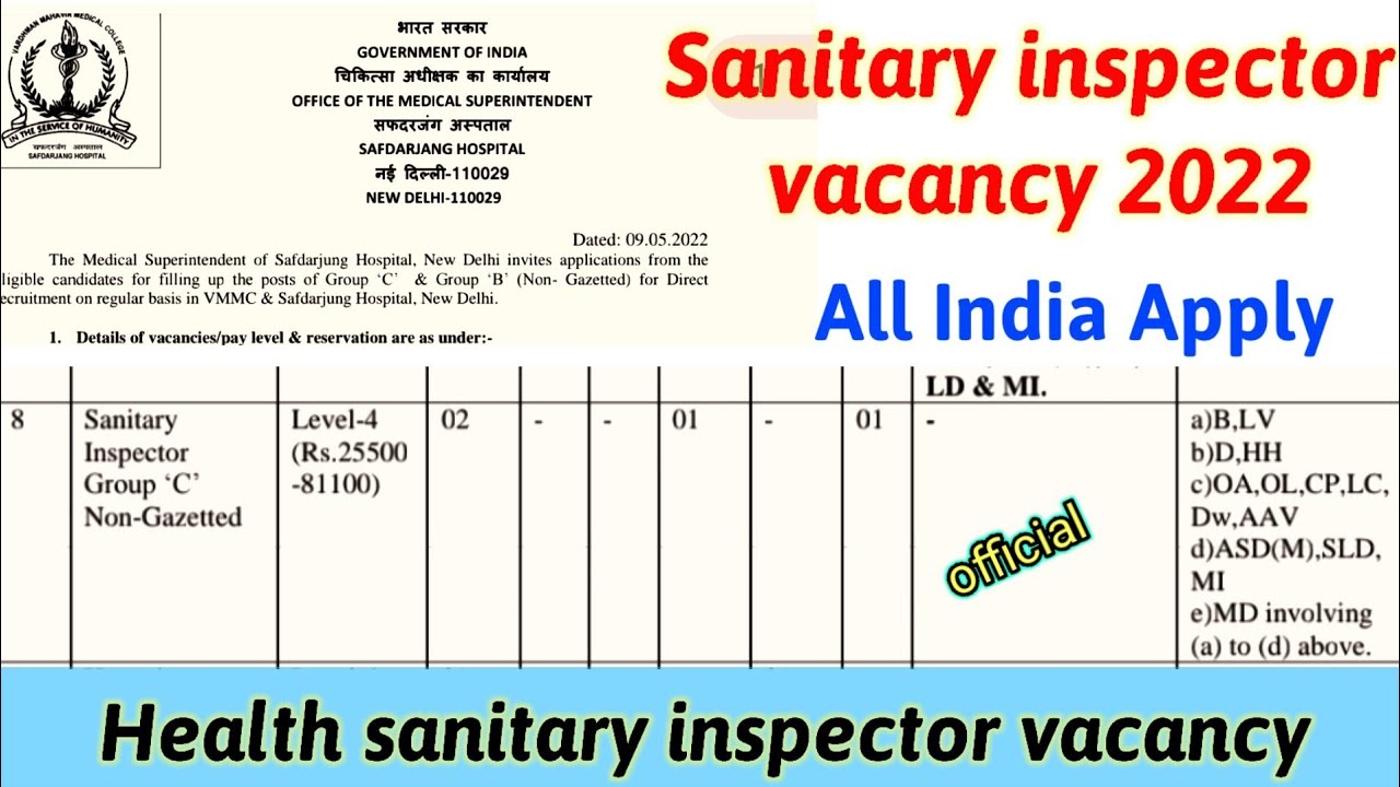 Sanitary inspector vacancy 2022,Health Sanitary inspector Recruitment