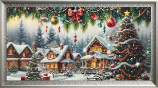 TV SCREENSAVER WALLPAPER AMBIANCE SNOWY CHRISTMAS WITH MUSIC SONG  | ART | VINTAGE FRAMED PAINTING