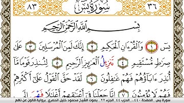 سورة يس مكتوبة محمود خليل الحصري Surah Yassein  برواية قالون عن نافع