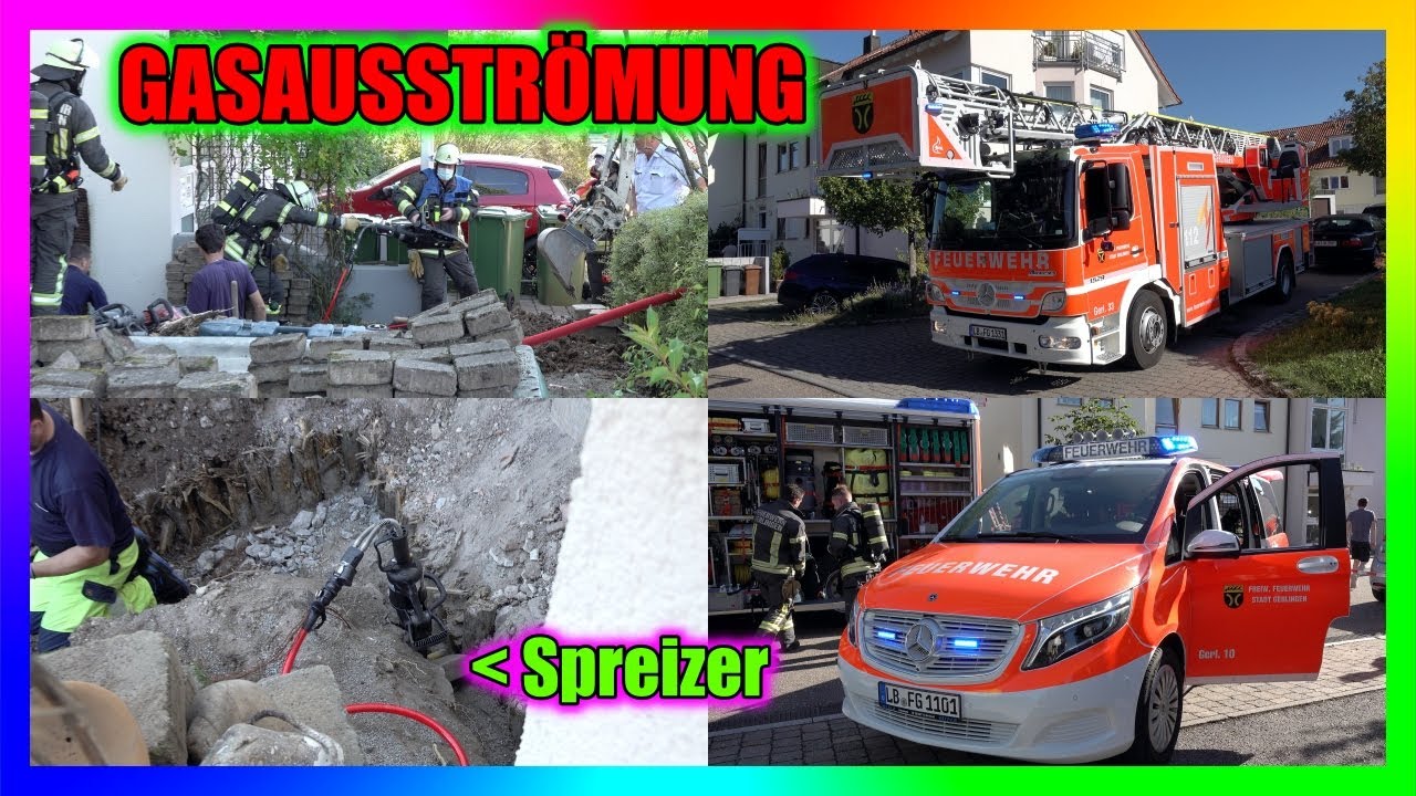 ++ GASAUSSTRÖMUNG bei BAGGERARBEITEN ++ 🚒 Feuerwehr Gerlingen stoppt Gasaustritt mit Spreizer 🚒 [E