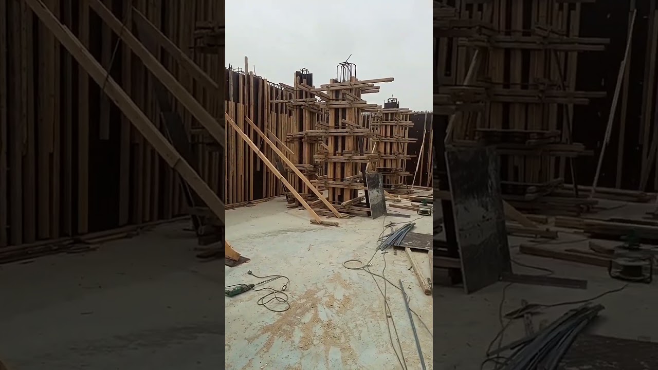 Formwork installation in progress - substation construction site - civil engineering videos