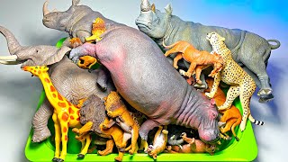 African Animals Figurines Collection - Lion, Elephant, Rhinoceros, Cheetah, Okapi, Gorilla, Hyena