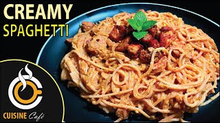 How to make home made creamy chicken spaghetti, pasta, and noodles | EASY RECIPE | by cuisine cafe screenshot 2