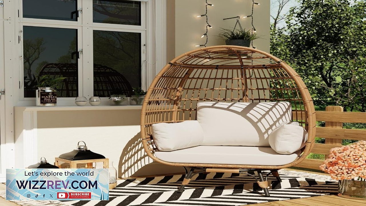 Вращающееся кресло-яйцо Garvee 360, увеличенного размера, для патио, с плетеной корзиной и стальн...