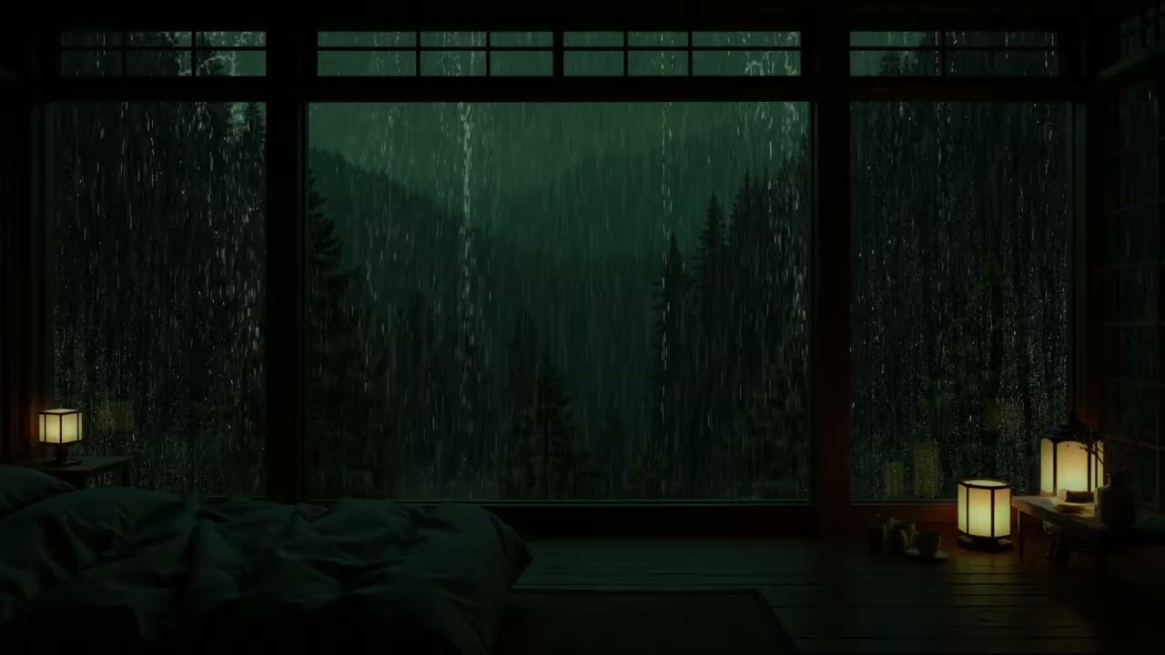 Rain Sounds in a Dark Bedroom (No Ads) Relaxing Ambience for Deep Sleep, Focus, and Meditation