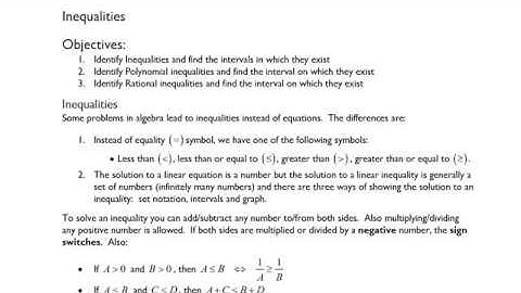 Intro to Pre Calculus and Inequalities
