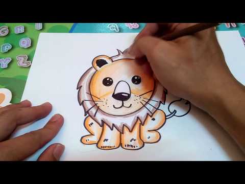 สอนวาดรูปนี้ 10 นาทีแบบง่ายๆ " สิงโตหน้ารัก " ) สอนวาดรูปสำหรับเด็ก ( พู่กันกับมะเดี่ยว )
