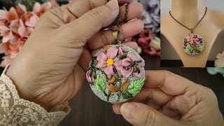 Embroidered Floral Pendant - Plastic Glass Recycle Idea - Upcycle Plastic Cups