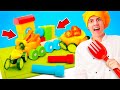 Construisons un train de légumes!  Jeux pour enfants avec les tracteurs et les autres voitures.
