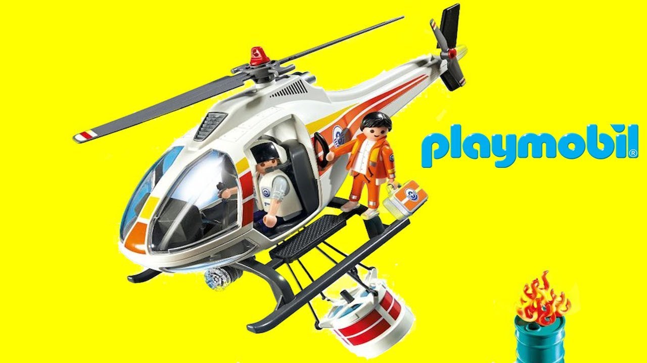 PLAYMOBIL Fire Fighting Helicopter 5542, Beach Fie Rescue Story, Unboxing, Kids Toy Review, Toys - YouTube