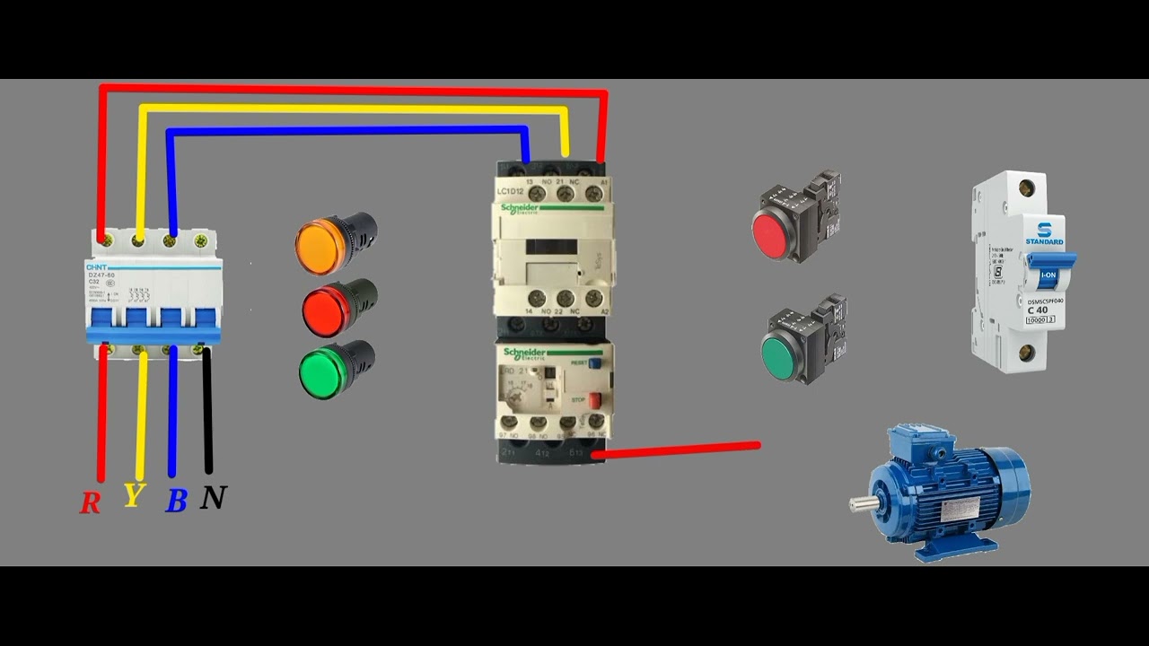 three phase starter wiring connections - YouTube