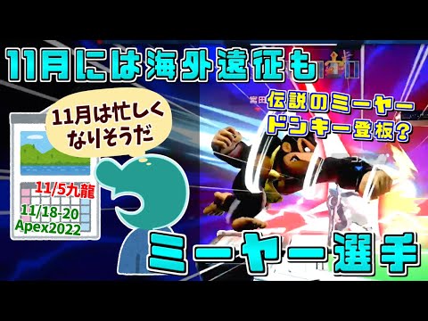 まさかのドンキーコング登板も？11月は九龍,Apex2022と遠征ラッシュのミーヤー選手 スマバト31準優勝ハイライト【スマブラSP】