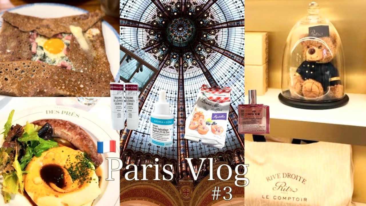 【Paris Vlog＃3】雨のパリ🇫🇷お土産探し・美味しい物を食べる1日🍴｜パリジェンヌに人気のアロマゾーン🧴｜シティファルマ｜オススメレストラン｜ギャラリーラファイエット｜ガレット｜モノプリ