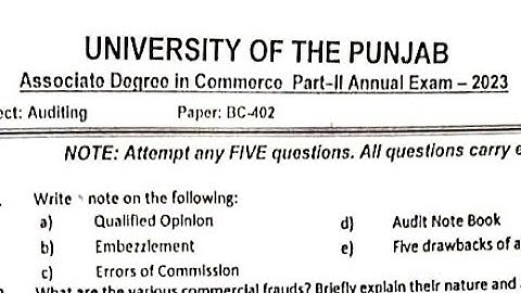 Adc Part 2 Auditing past paper 2023 ||Bcom Part 2 Auditing Past paper 2023 |Punjab University