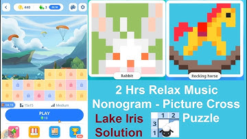 [2 Hrs Relax Music HD] *Lake Iris* Level 21-44 Nonogram - Picture Cross Puzzle