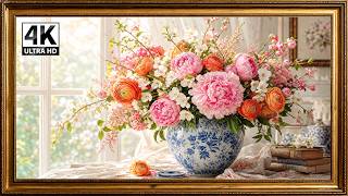 Spring Blossom Symphony | Gold Frame Floral Still Painting | 4K Samsung Frame TV Art | Screensaver screenshot 5