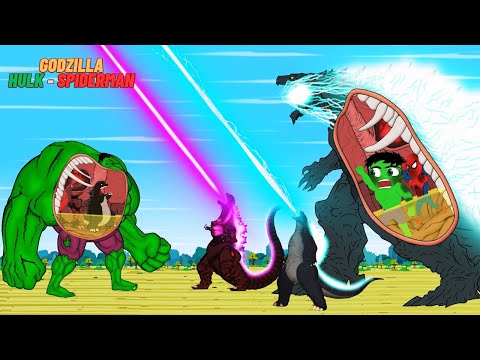 TEAM GODZILLA ATOMIC BREATH vs BIG HULK & SPIDERMAN: If Boundary Changes? | Godzilla Cartoon