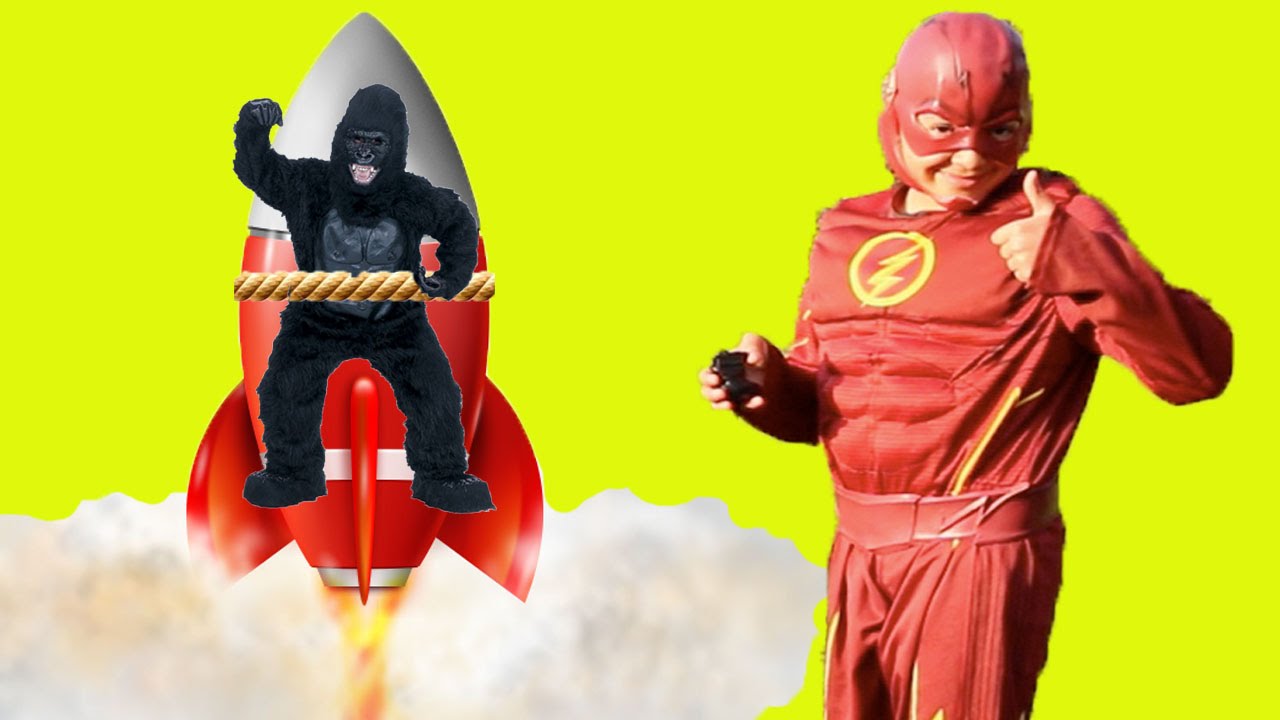 parody or satire The Flash vs Gorilla Grodd Rocket Launch Prank Water Balloon vs Batman Superheroes in real life