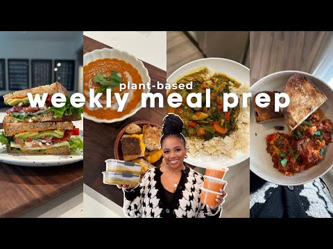 meal prep with me episode 7 | easy to follow plant-based meal ideas | tomato soup, curry, shakshuka