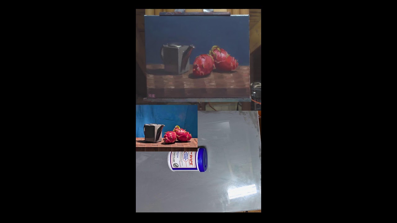 Oil Painting a Classical Still Fruit Still Life for Gallery Show