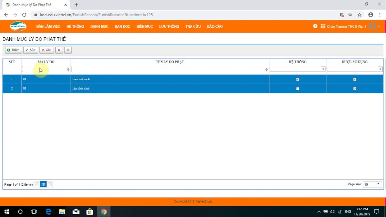 Lý do phạt thẻ - QLTV