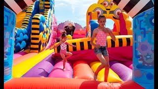 Jumping on Giant Minions Bouncy Castle- Fun Activities for Kids!