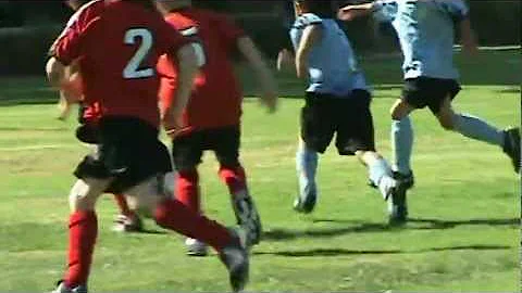 Osten scoring soccer goal in 1st AYSO game of the 2012 season