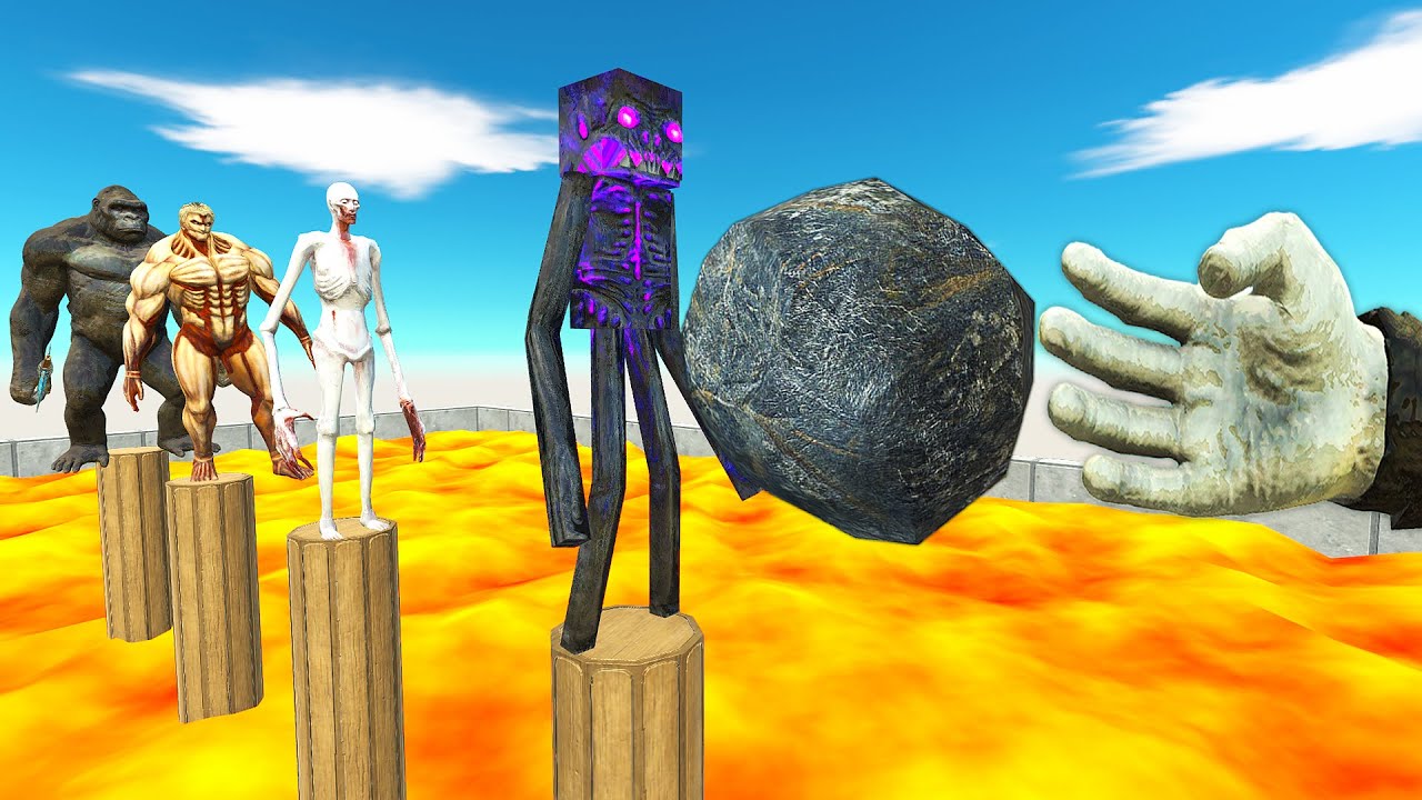 GIGANTIC ROCK KNOCKS UNITS INTO LAVA FROM POLES - Animal Revolt Battle Simulator