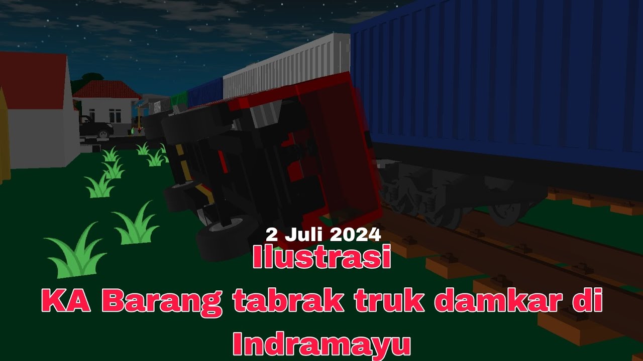 Akibat menerobos perlintasan!! Ilustrasi KA Barang tabrak truk damkar di Indramayu!! 