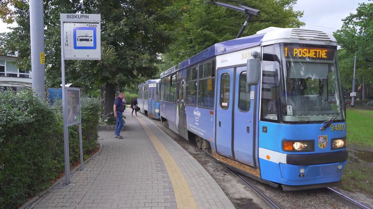 Poland, Wrocław, tram 1 ride from BISKUPIN to WYSZYŃSKIEGO