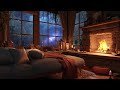 Cozy rain on window  thunderstorm  warm fireplace  deep sleep study and relaxation sounds