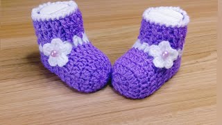 إصنعي بنفسك جوارب كروشيه سهلة وبسيطة للمولود  /chaussons pour bébé au crochet