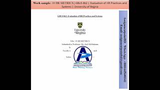 10 HR METRICS| GBUS 862 | Evaluation of HR Practices and Systems | University of Regina