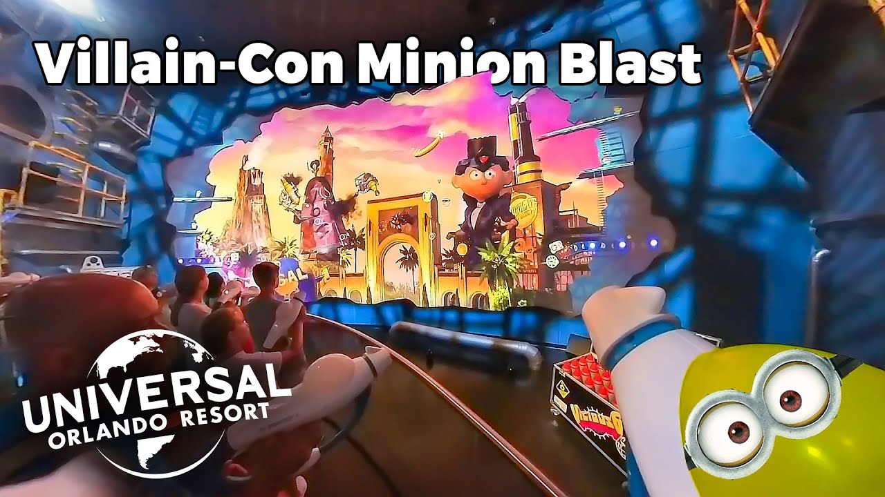 Minion Blast shooter ride at Universal Studios Florida – FULL QUEUE & RIDE POV 4K Ultra-Wide