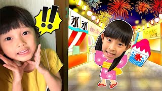 【寸劇】ドアをあけたら...！？　おまつりごっこ　鬼滅の刃　スーパーボールすくい　5歳　10歳　姉妹　ママコラボ#134