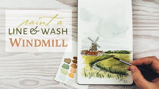 Line and Wash | Painting a Windmill with Watercolour and Pen @LouDavis