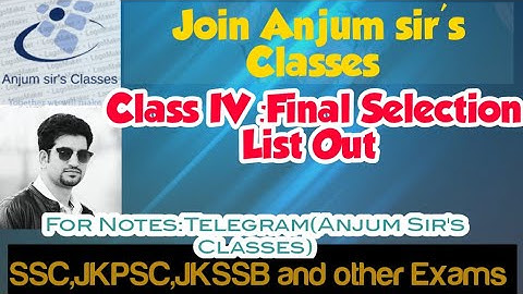 JKSSB Class IV || Final Selection List Out