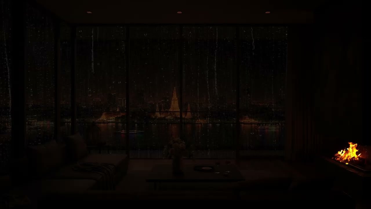 Rainy High Rise Bedroom Night Thunderstorm and Window Rain for Fast Deep Sleep Calm