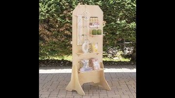 Portable Wooden Floor Standing Display with Configurable Shelves, Hooks, Pegs with Merchandise