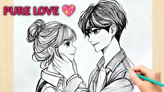 PURE LOVE ❤️ Drawing a Romantic Anime Couple | Step-by-Step Tutorial screenshot 4