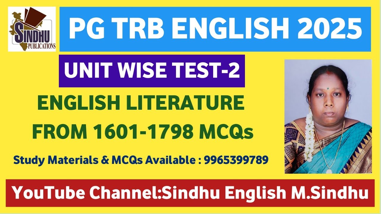 English Literature From 1601-1798 MCQs / Unit Wise Test-1 / PG TRB English 2025 /Question & Answer