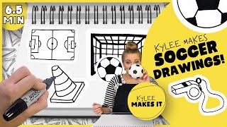 How to Draw a Soccer Field, Goal, Cone, and Whistle | Learn Easy Howto Soccer Drawing Video for Kids