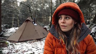 Solo Winter Camping In a Hot Tent ( -5 degrees )