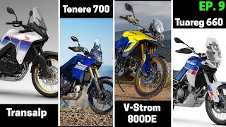 Review Summary & Comparisons: Transalp 750 vs. Tenere 700 vs. V-Strom 800DE vs. Tuareg 660 (EP.9)