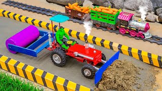 Diy tractor mini Bulldozer repairing Train Tracks | mini Tractor transporting carrot